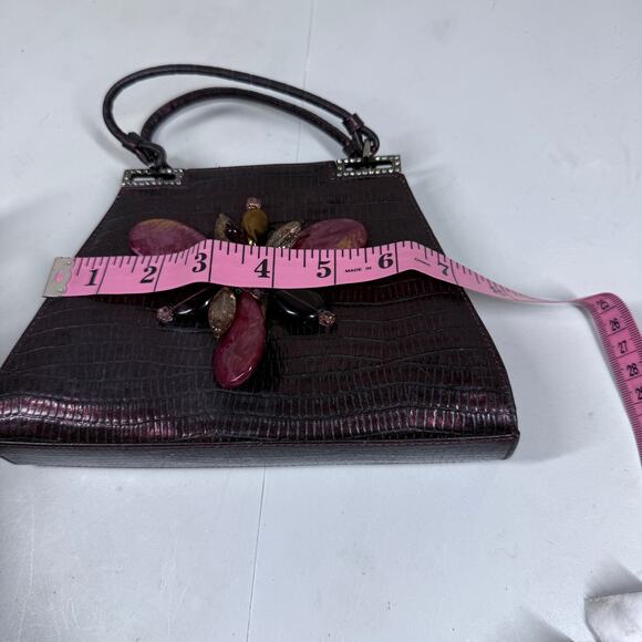 Vintage Badgley Mischka Clutch Red Leather Croc - Picture 9 of 10